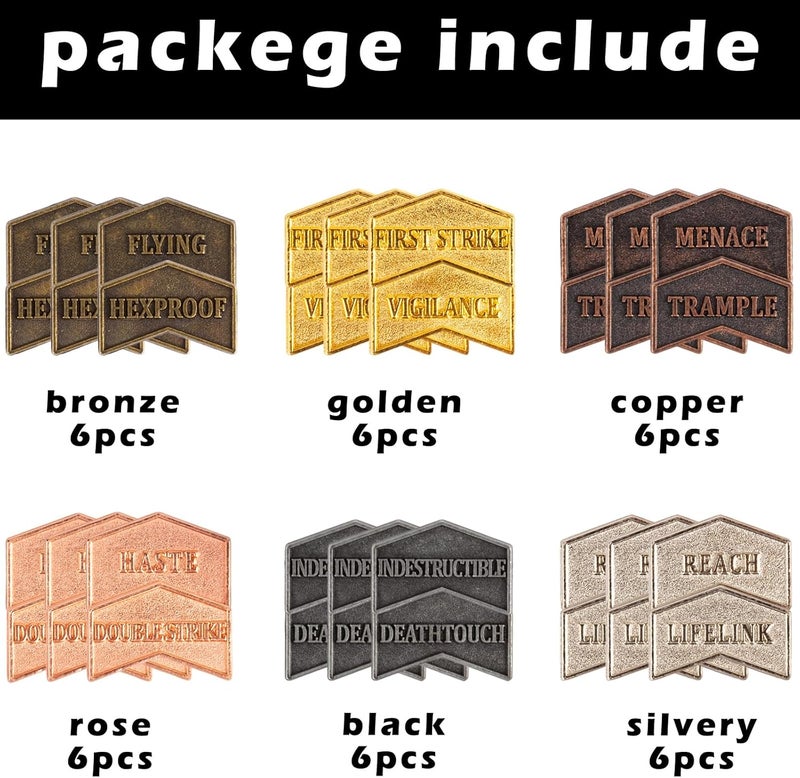 LAMJAM 36 Pieces Magic The Gathering Antique Metal Token Counter MTG Keyword Counters Creature Stats Buff Tokens for CCG Card Gaming Accessories - Image 3